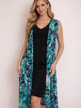 💚💚💚 LuLaRoe Sleeveless Maxi Duster - Teal and Purple Geometric